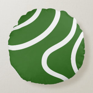 Elegant Abstract White Lines on Green Background Round Pillow