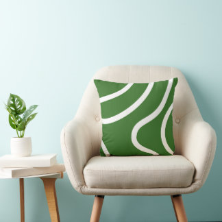Elegant Abstract White Lines on Green Background Throw Pillow