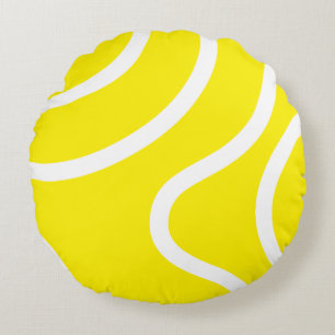 Elegant Abstract White Lines on Yellow Background Round Pillow
