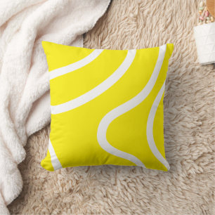 Elegant Abstract White Lines on Yellow Background Throw Pillow