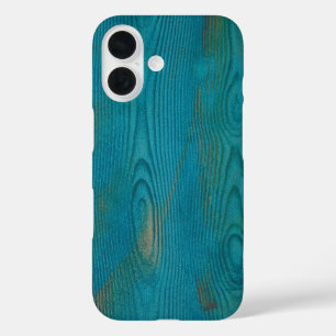 Elegant Abstract Wood grain Texture Teal blue iPhone 16 Case