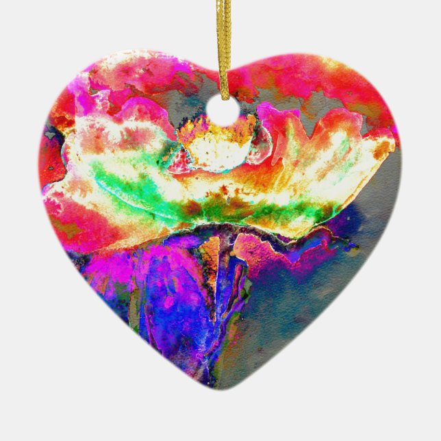 Elegant abstract yellow pink floral flower poppy ceramic ornament (Front)