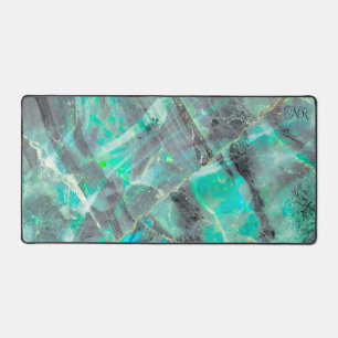 Élégant Abstrait en marbre turquoise Opal Monogram