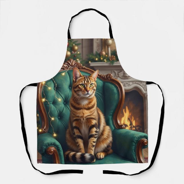 Elegant Abyssinian Cat Regal Holiday Portrait Art Apron (Front)