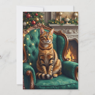 Elegant Abyssinian Cat Regal Holiday Portrait Art Card