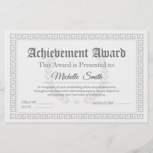 Elegant Achievement Award Certificate Personalized