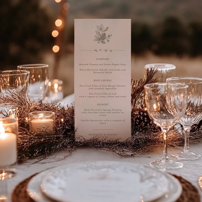 Elegant Acorn & Pinecone Script Fall Wedding Menu (Creator Uploaded)