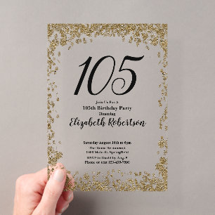 Elegant Acrylic 105th Birthday Invitation in Gold