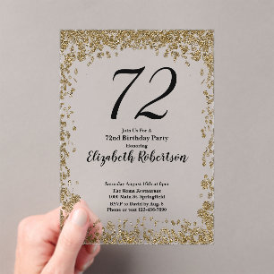 Elegant Acrylic 72nd Birthday Invitation With Gold