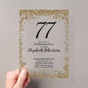Elegant Acrylic 77th Birthday Invitation With Gold