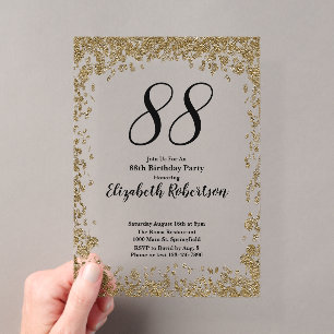 Elegant Acrylic 88th Birthday Invitation in Gold