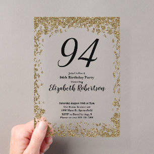 Elegant Acrylic 94th Birthday Invitation in Gold
