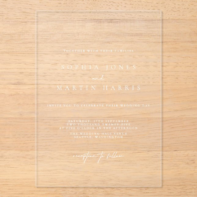 Elegant Acrylic Minimalist Wedding Invitation (Front)