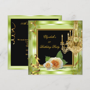 Elegant Add Age Birthday Green Gold Roses Invitation