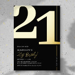 Elegant Adult 21st Birthday Party Foil Invitation<br><div class="desc">Real foil black and gold 21st birthday party invitations featuring the number '21' in a large bold serif font,  and a modern invite template that is easy to personalize.</div>