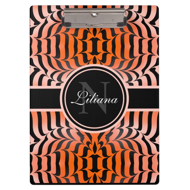 Elegant Aesthetic Orange & Black Tiger Skin Print Clipboard (Front)