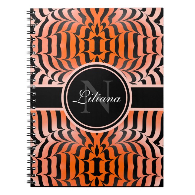 Elegant Aesthetic Orange & Black Tiger Skin Print Notebook (Front)