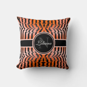 Elegant Aesthetic Orange & Black Tiger Skin Print Throw Pillow