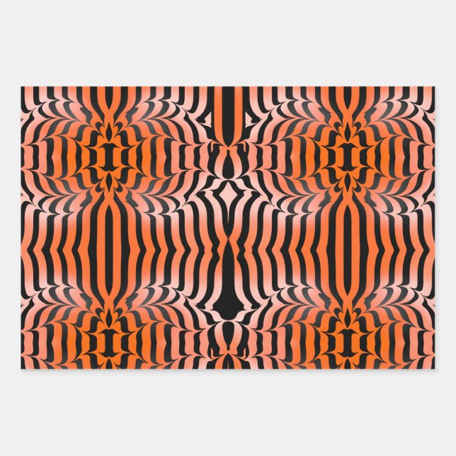 Elegant Aesthetic Orange & Black Tiger Skin Print Wrapping Paper Sheet (Front)