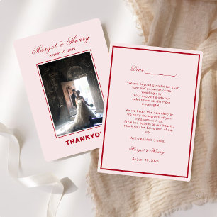 Elegant Aesthetic Red Modern Wedding Photo Thank You Card
