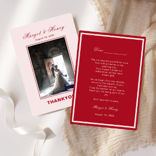 Elegant Aesthetic Red Modern Wedding Photo  Thank You Card