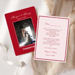 Elegant Aesthetic Red Modern Wedding Photo Thank You Card