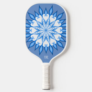 Elegant Aesthetic White & Blue Mandala Monogrammed Pickleball Paddle