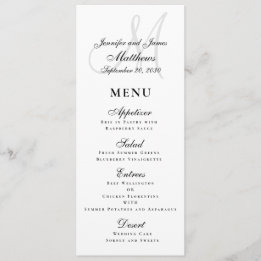 Elegant Affair Black White Script Monogram Wedding Menu