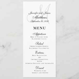 Elegant Affair Black White Script Monogram Wedding Menu