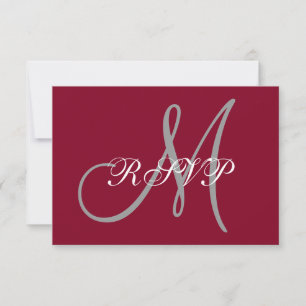 Elegant Affair Burgundy Grey Initial Wedding RSVP