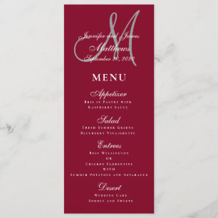 Elegant Affair Burgundy Script Monogram Wedding Menu