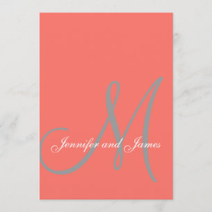 Elegant Affair Coral Grey Monogram Wedding Invitation