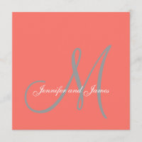 Elegant Affair Coral Grey Script Monogram Wedding