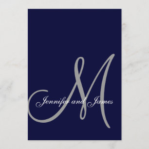 Elegant Affair Navy Blue Grey Initial Wedding Invitation
