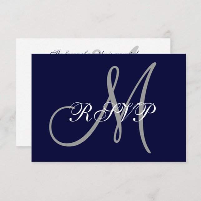 Elegant Affair Navy Blue Grey Initial Wedding RSVP Card (Creator Uploaded)