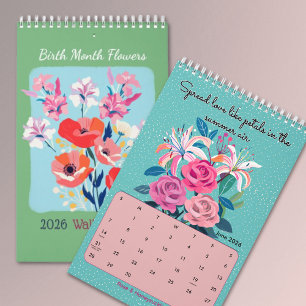 Elegant affirmation quote birth month flowers wall calendar