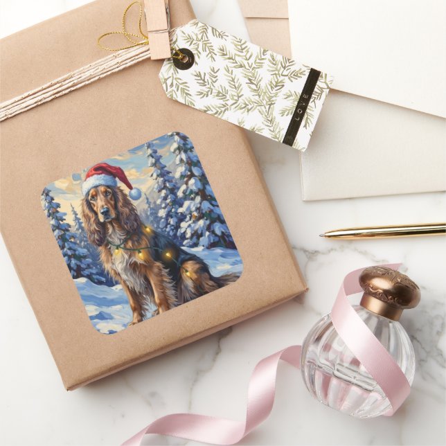 Elegant Afghan Hound Winter Wonderland Christmas Square Sticker (Gifting)