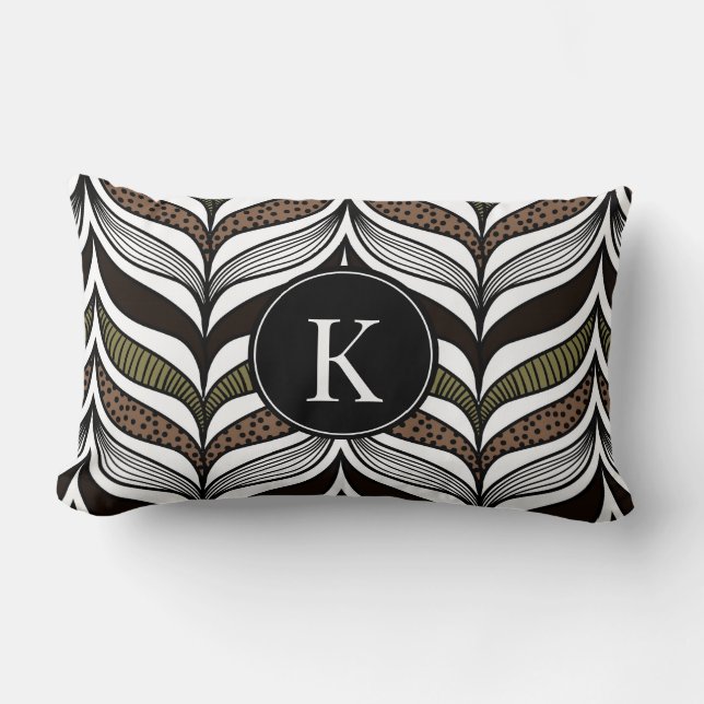 Elegant African Pattern with Custom Monogram Throw Lumbar Pillow (Front)