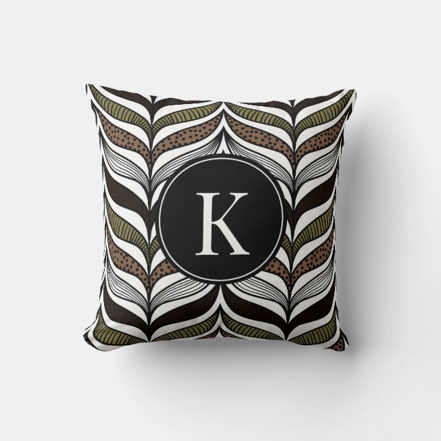 Elegant African Pattern with Custom Monogram Throw Pillow (Front)