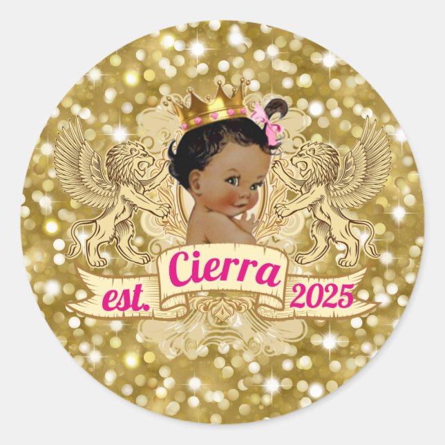Elegant African Princess Pink|Gold Glitter Classic Round Sticker (Front)