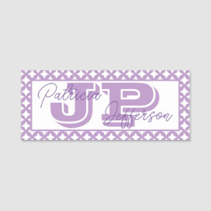 Elegant African Purple Mesh Modern Monogram Name Tag