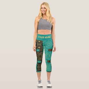 Elegant African Tribal Geometric Pattern  Capri Leggings