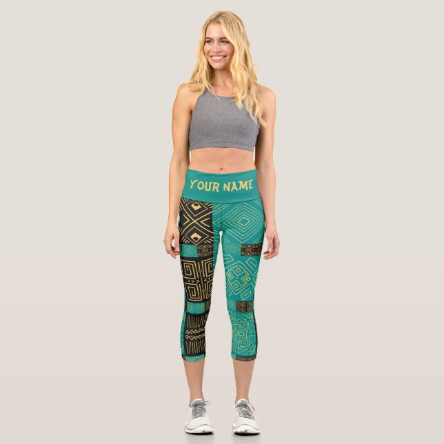 Elegant African Tribal Geometric Pattern  Capri Leggings (Front)