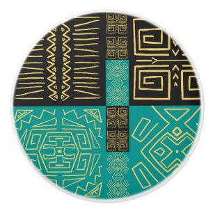 Elegant African Tribal Geometric Pattern Ceramic Knob