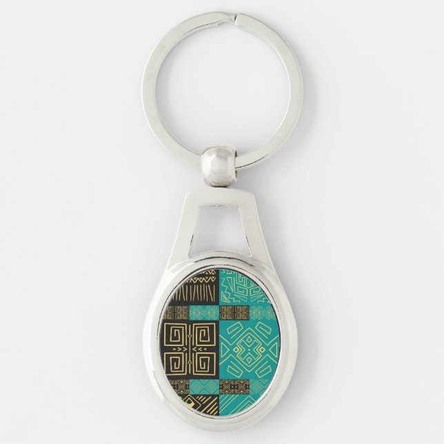 Elegant African Tribal Geometric Pattern Keychain (Front)