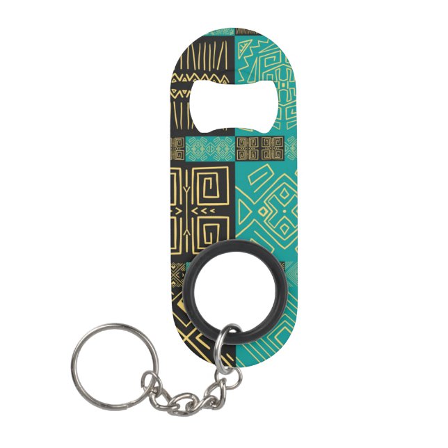 Elegant African Tribal Geometric Pattern Keychain Bottle Opener (Front)