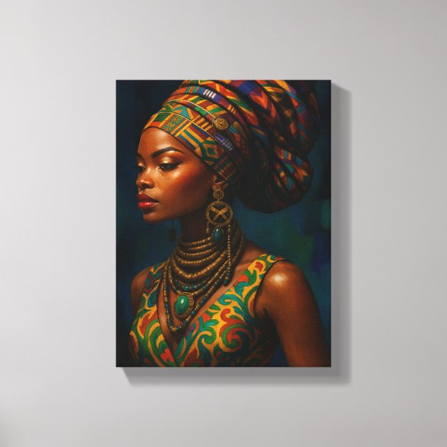 Elegant African Woman in Traditional Attire Portra Canvas Print (Front)