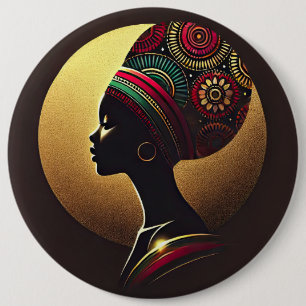 Elegant African Woman Portrait Illustration 6 Inch Round Button