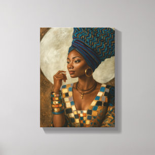 Elegant African Woman with Blue Headwrap Canvas Print