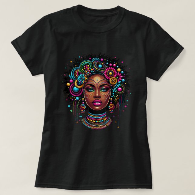 Elegant Afro American Black Girl with Bling  T-Shirt (Design Front)